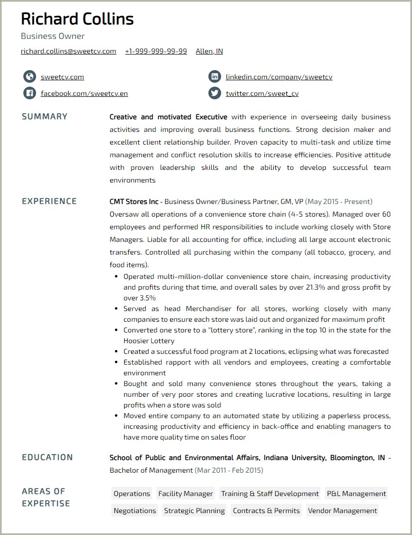 Example Of A Business Resume Objective