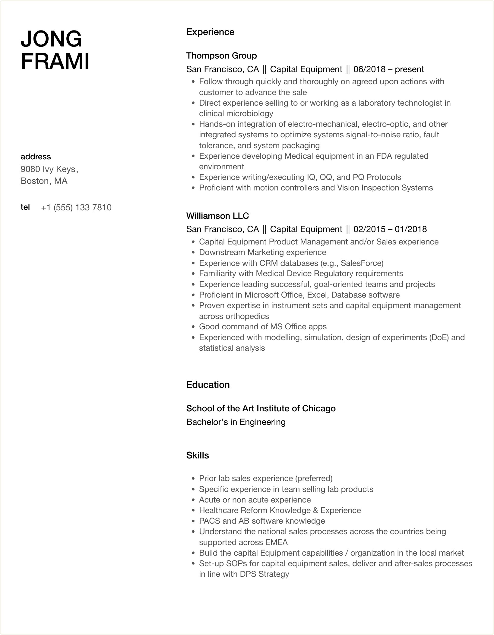 Example Of A Capital Sales Resume