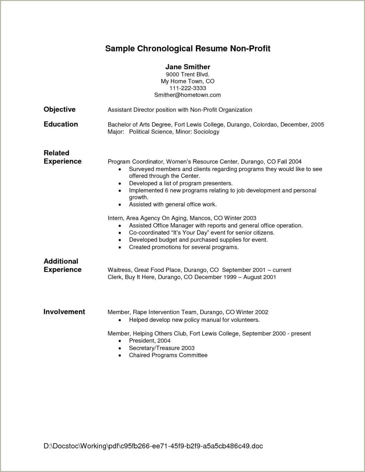 Example Of A Chronological Resume Format