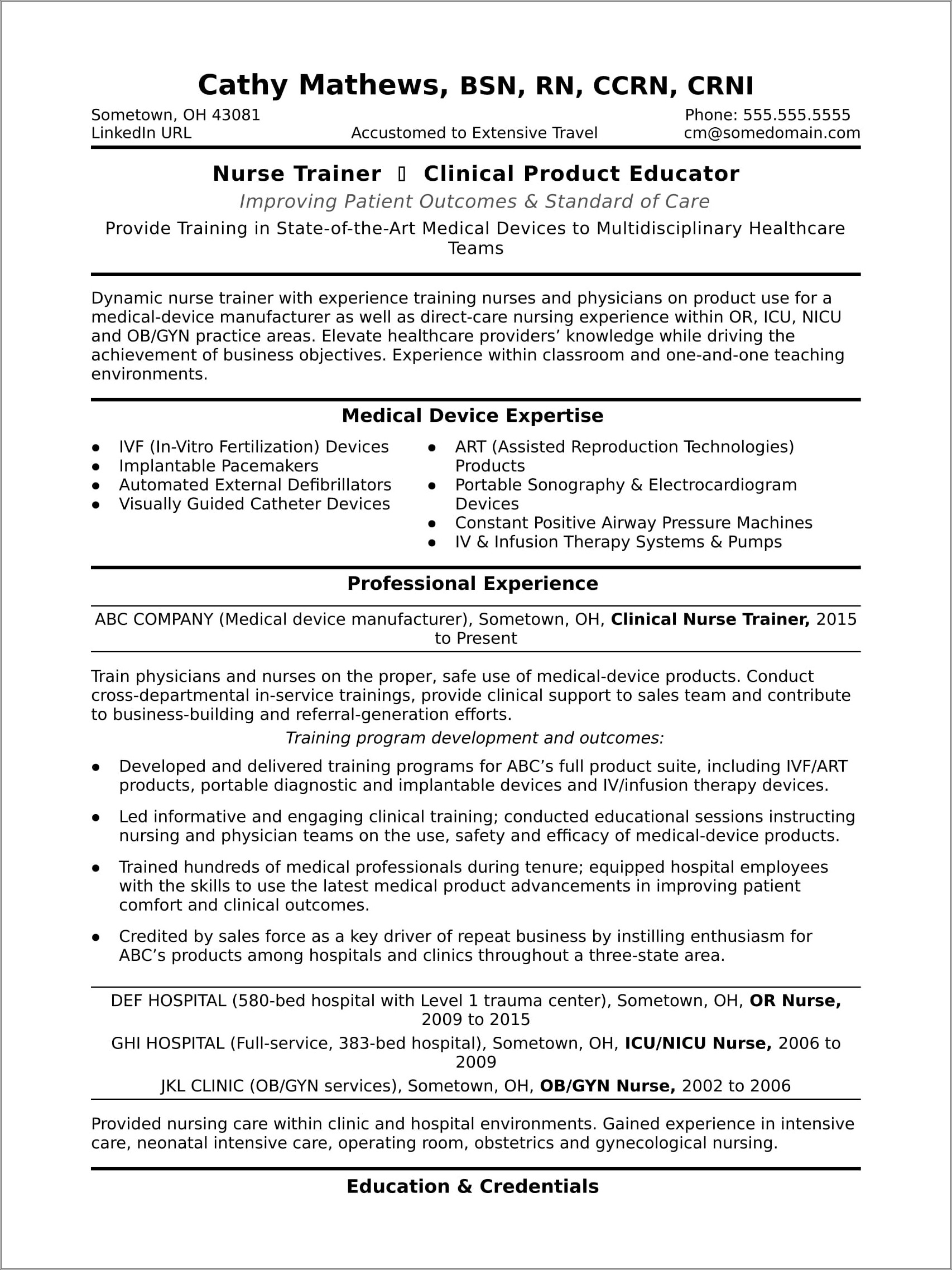 Example Of A Clinical Nursing Instructor Resume