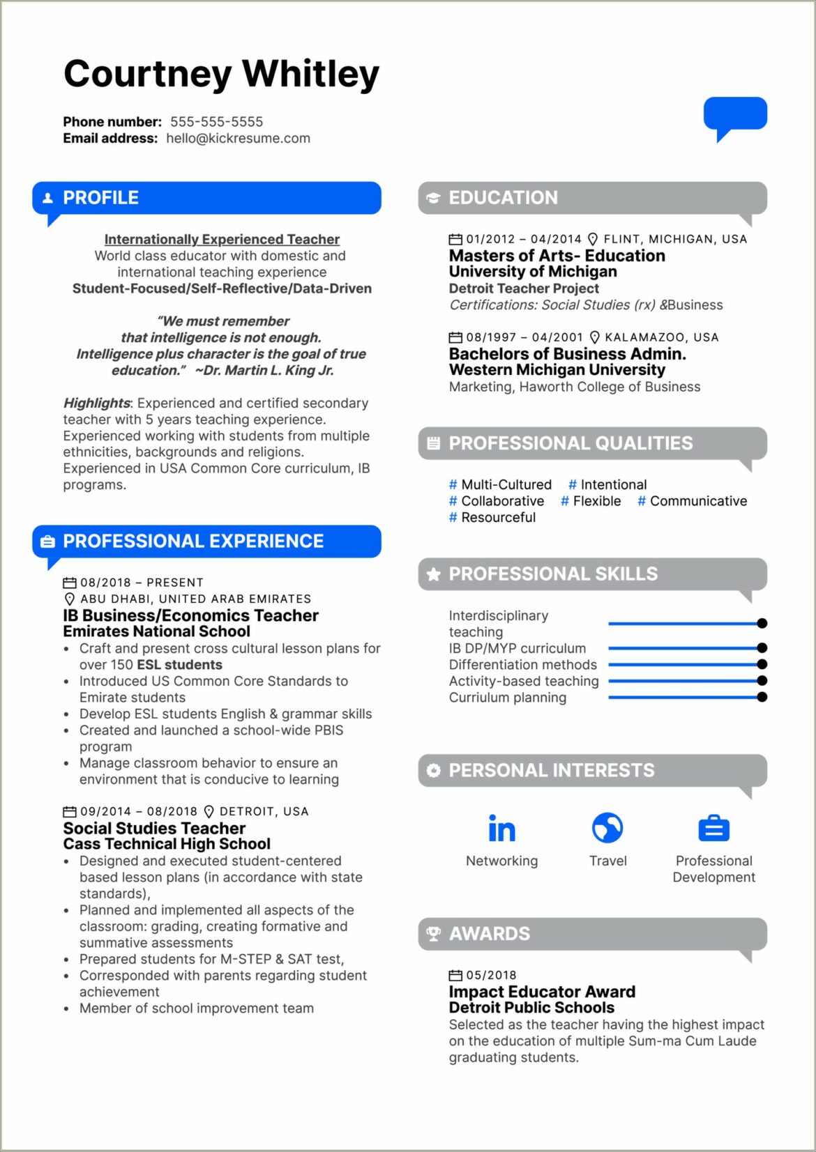 Example Of A College Teacher Resume