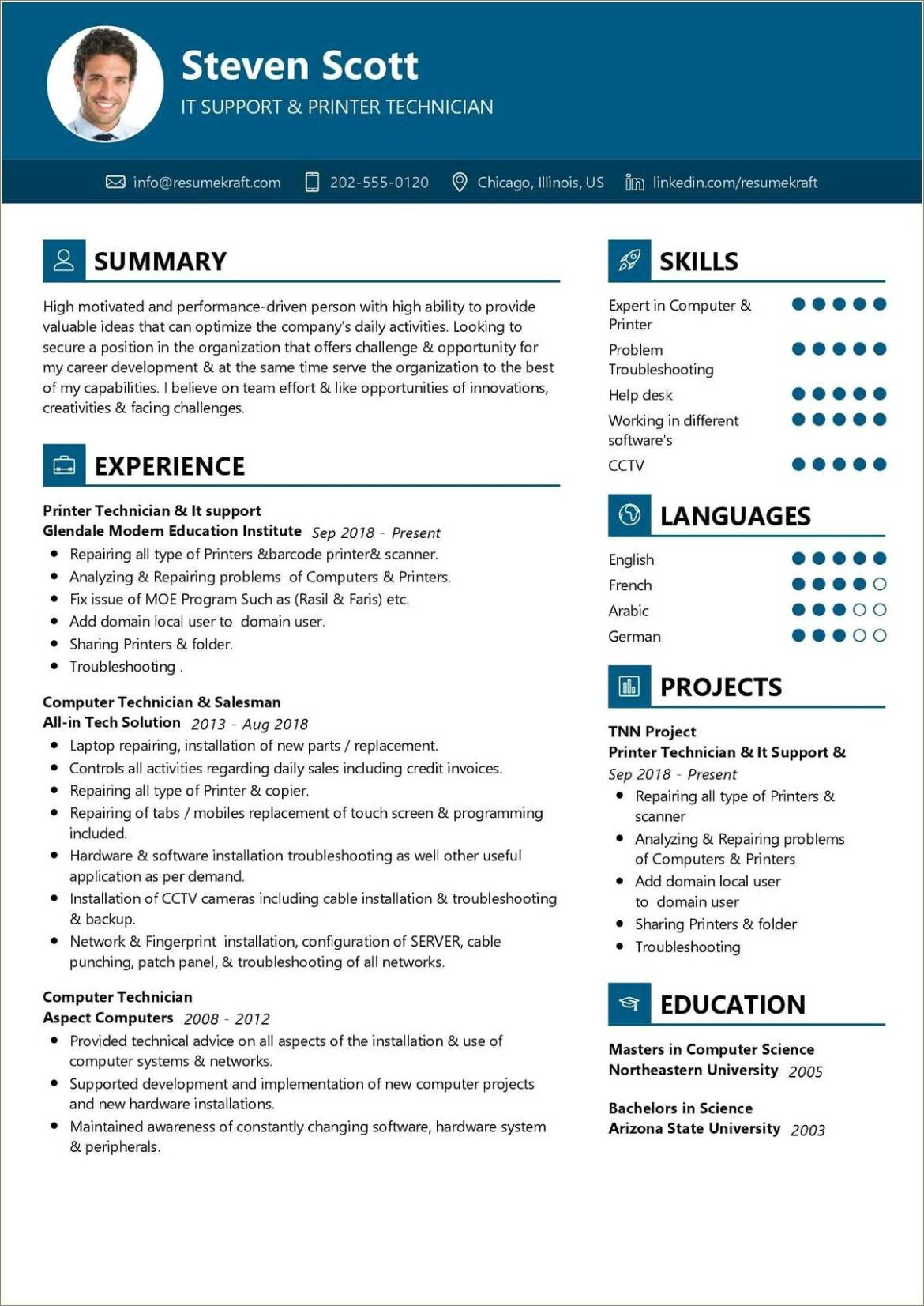 Example Of A Computer Repair Technician Resume