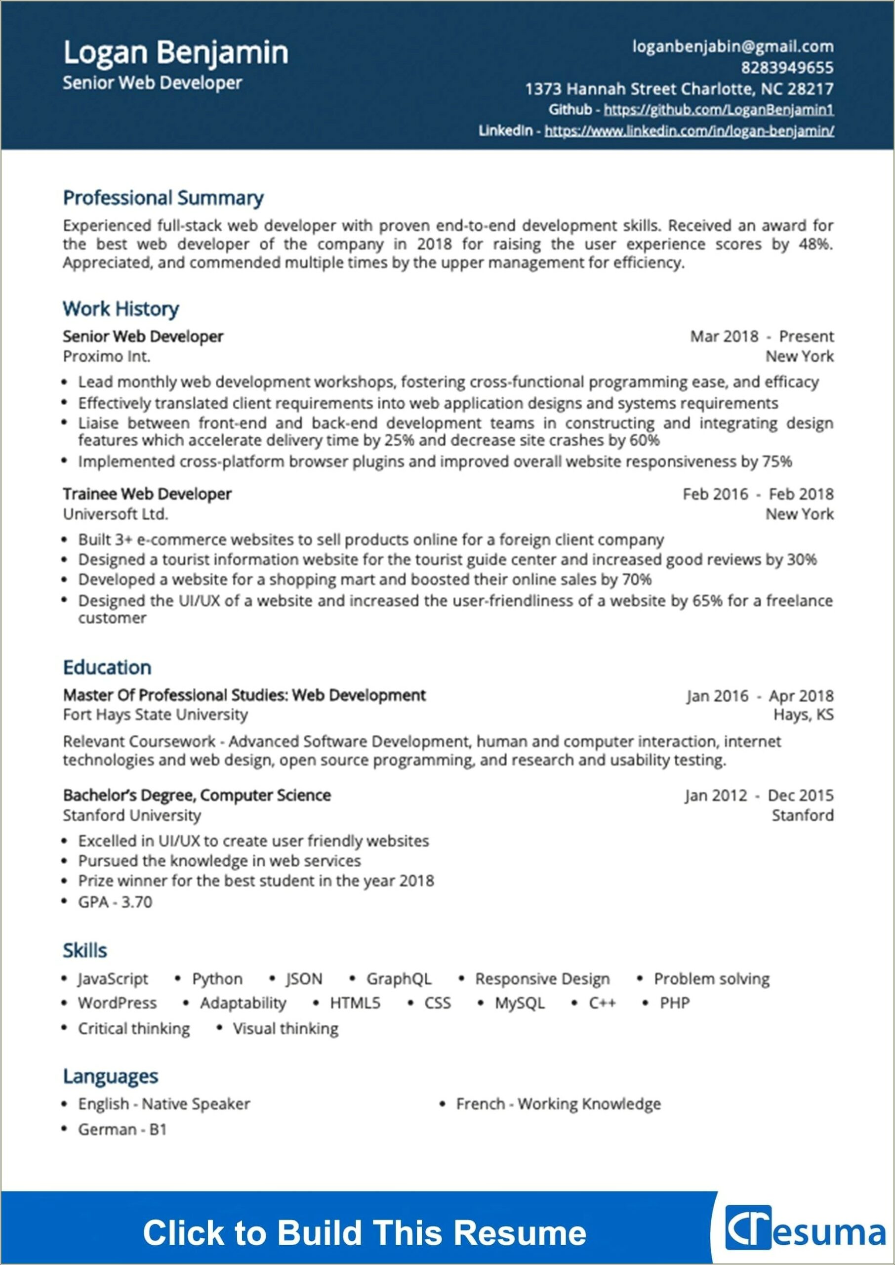 Example Of A Develoer's Resume