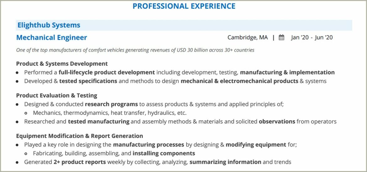 Example Of A Entry Level Engineer Resume