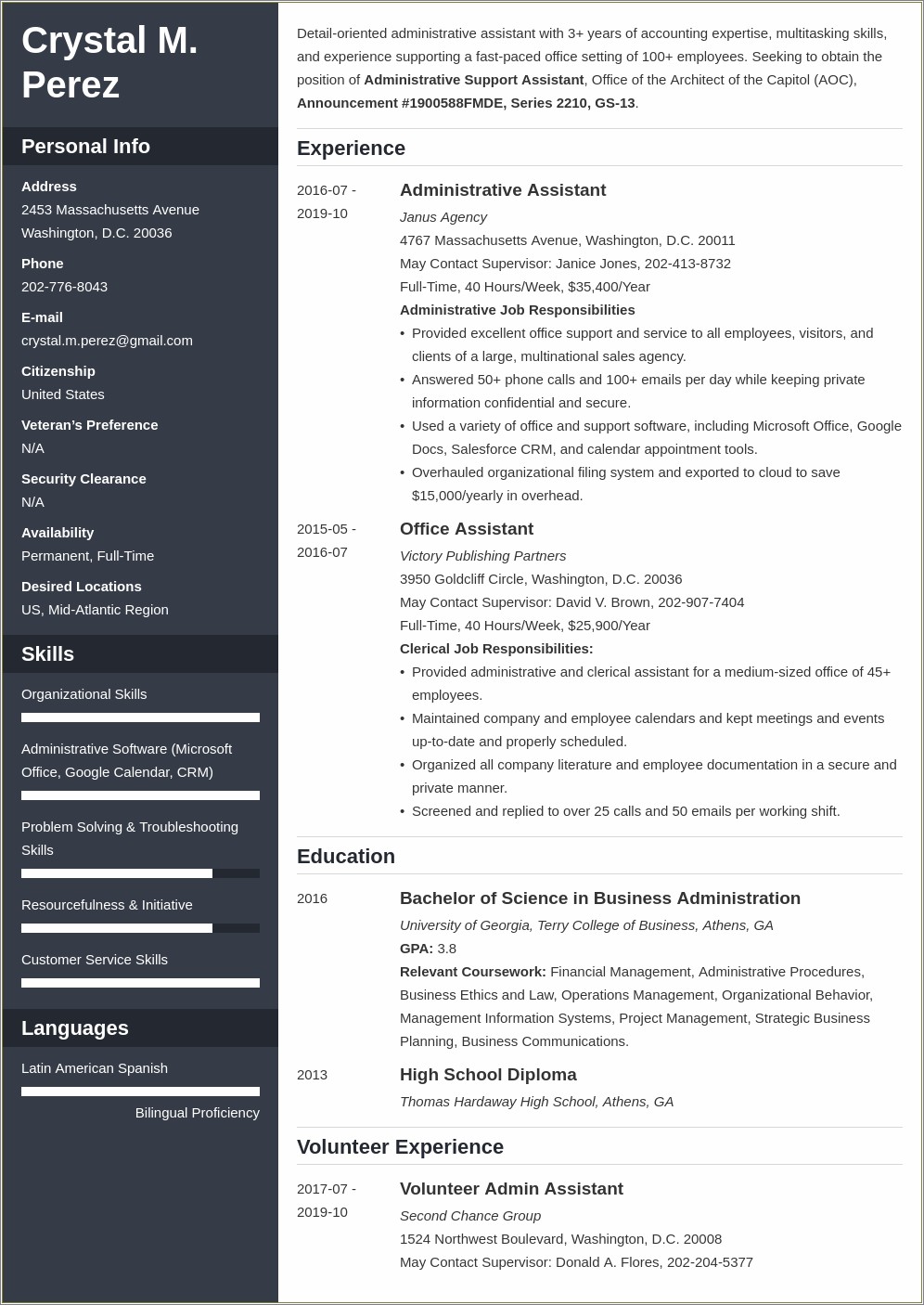 Example Of A Federal Job Resume