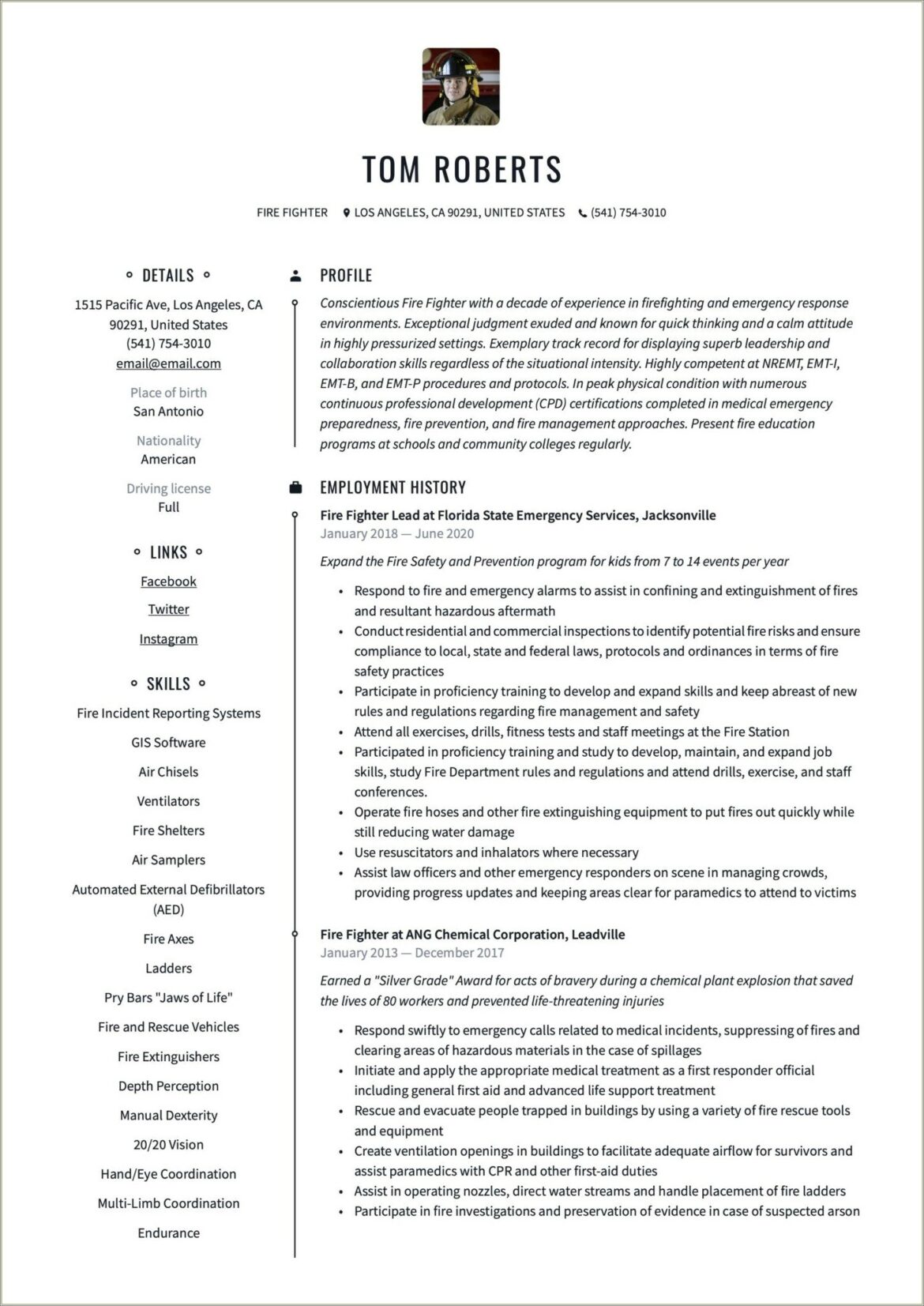 Example Of A Fire Capitan Resume