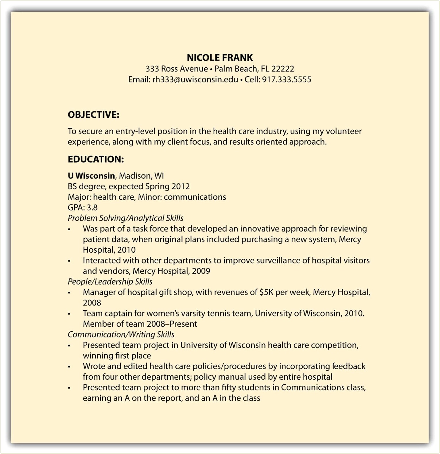Example Of A Functional Summary For A Resume