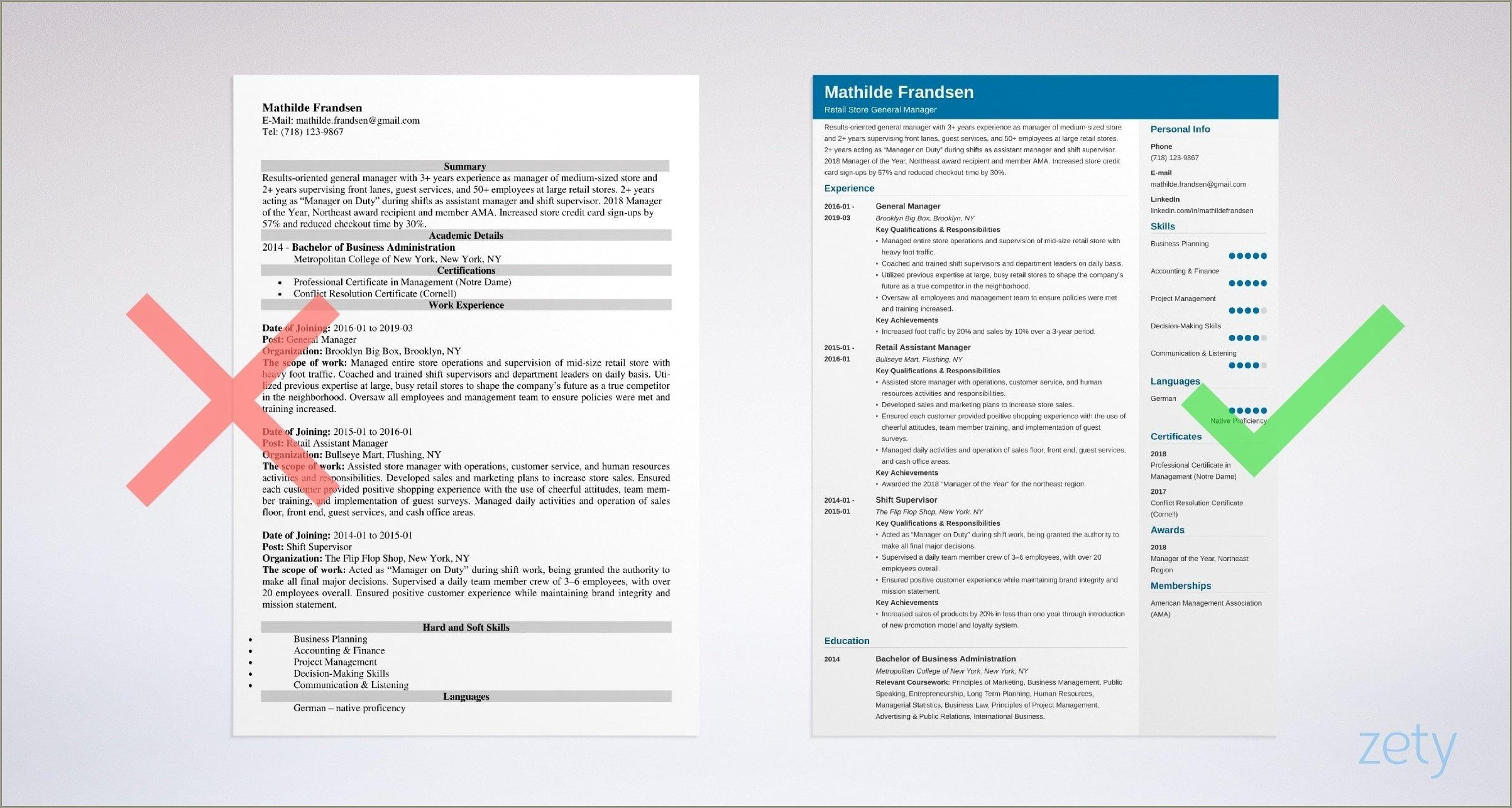 Example Of A General Manager Resume