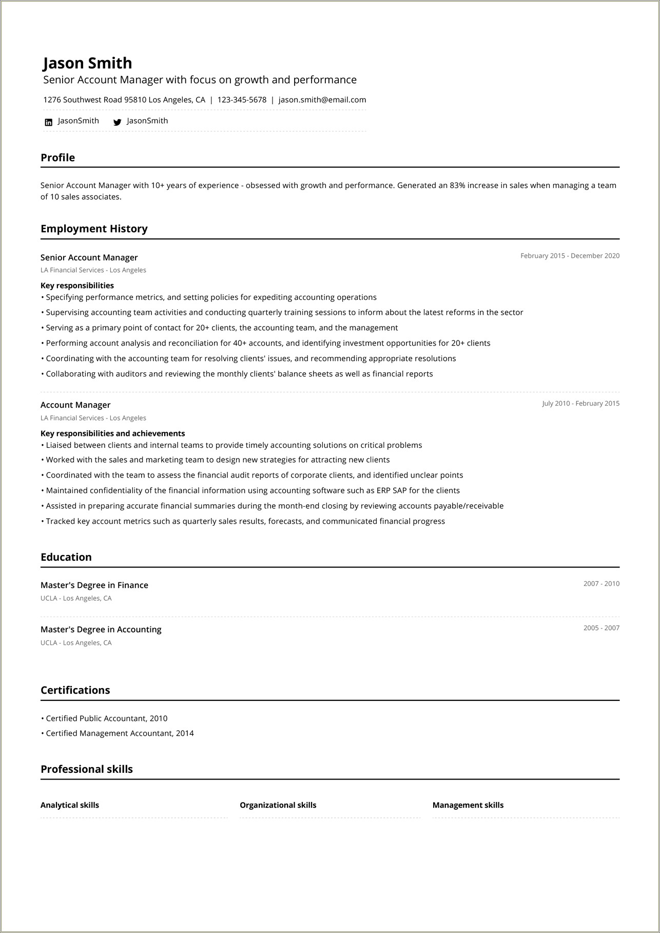 Example Of A Good Chronological Resume