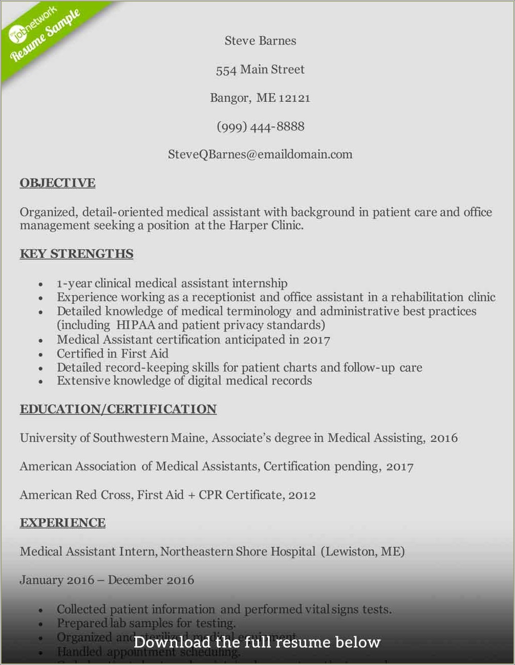 Example Of A Good Medical Resume