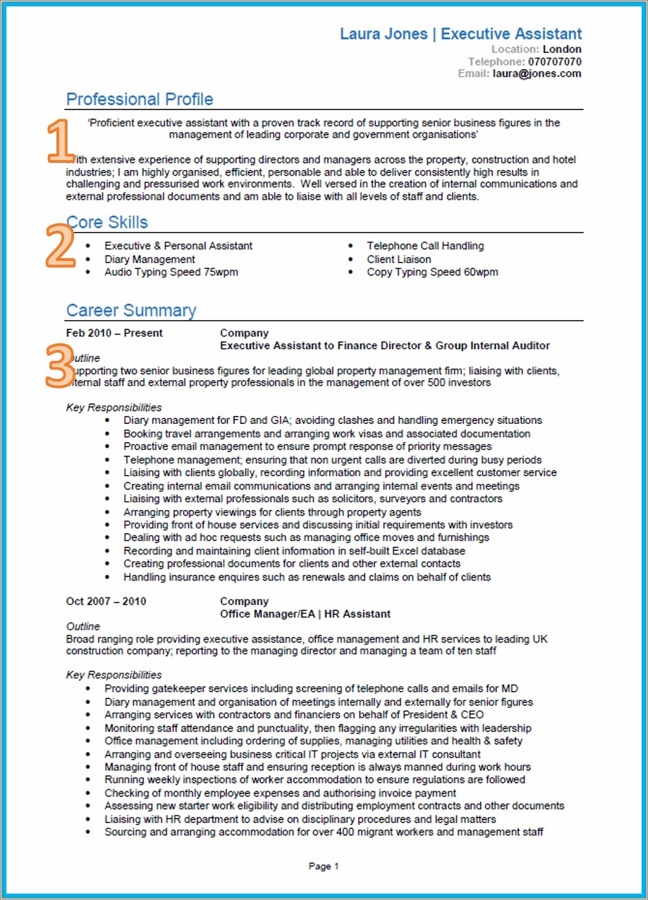 Example Of A Good One Page Resume