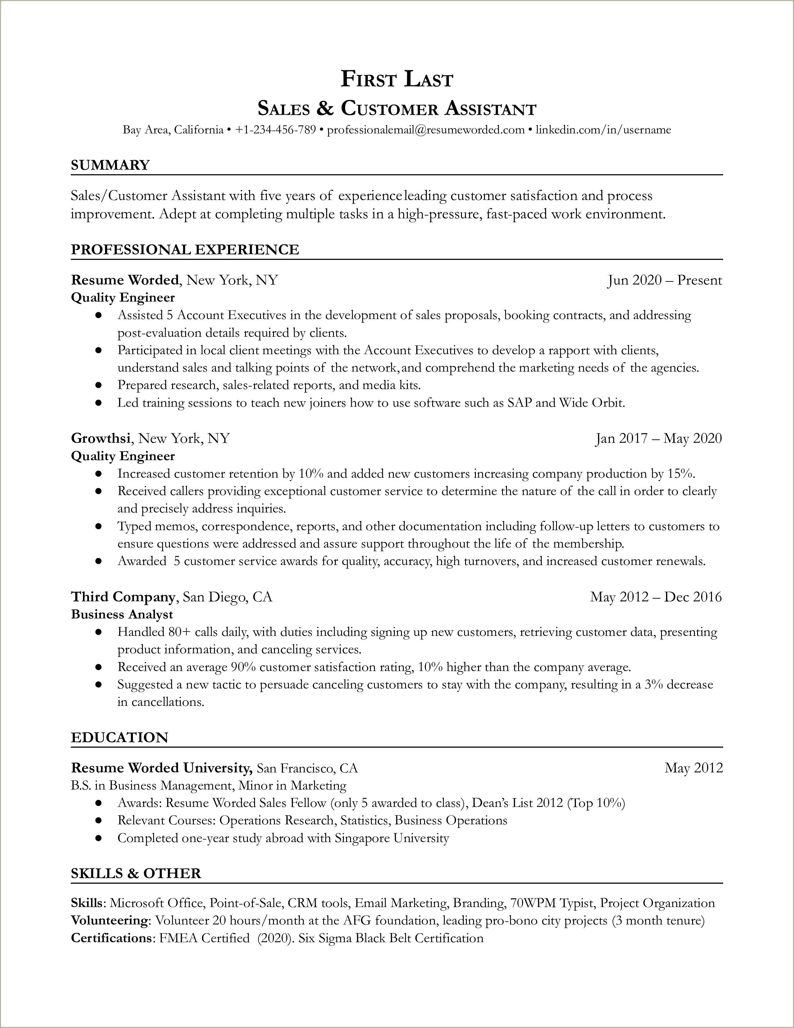 Example Of A Good Resume For Retail Assistant