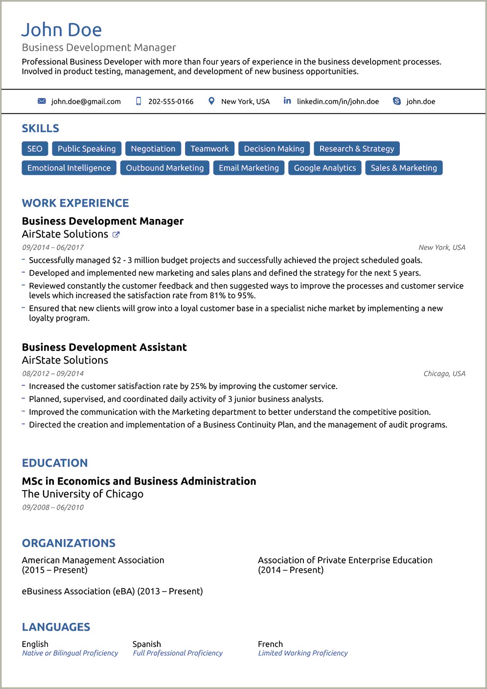 Example Of A Good Resume Template