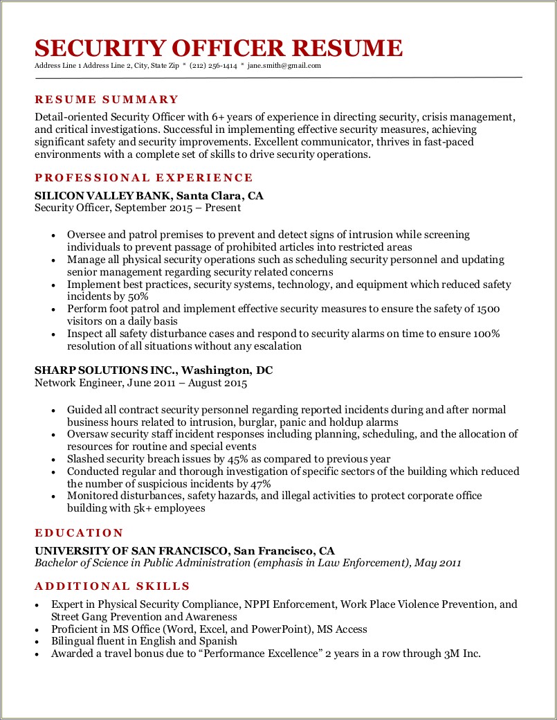 Example Of A Good Security Resume