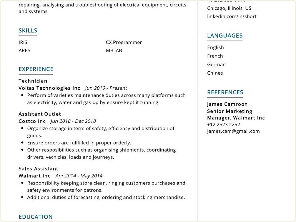 Example Of A Good Walmart Resume