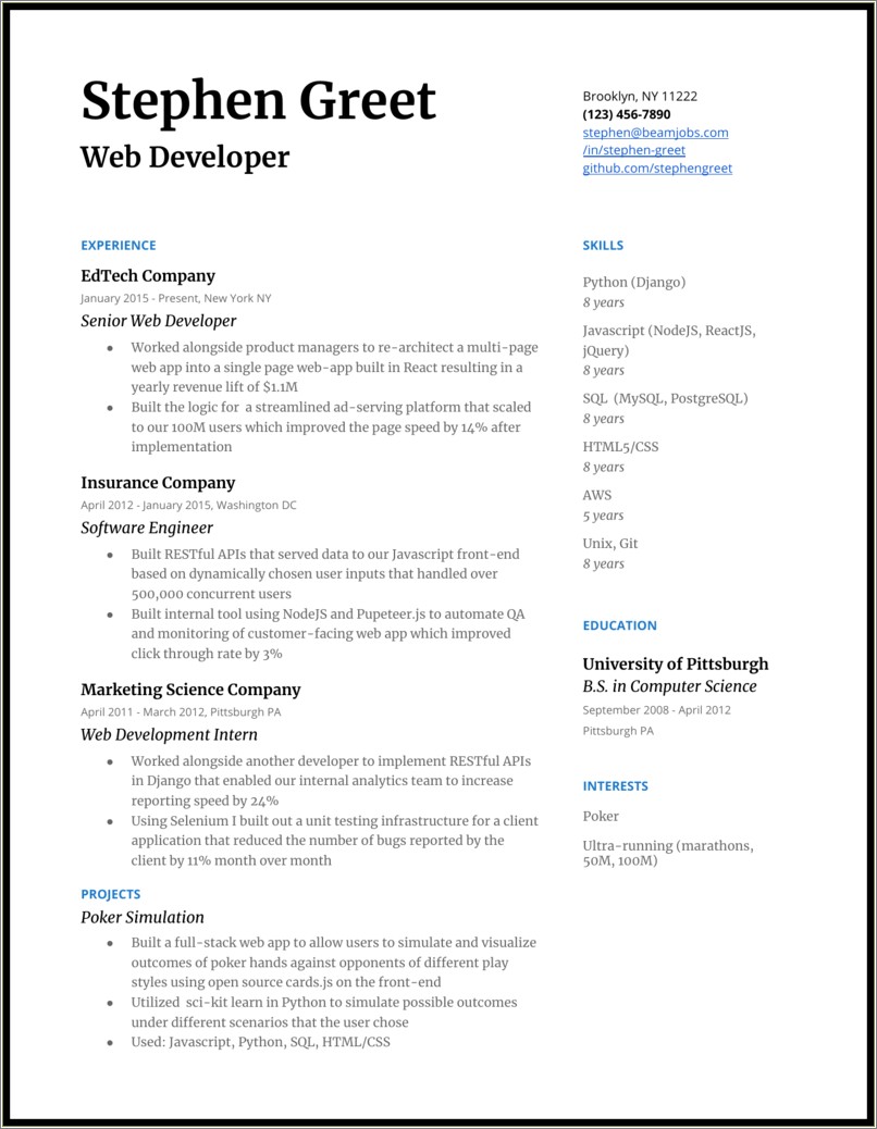Example Of A Good Web Developer Resume