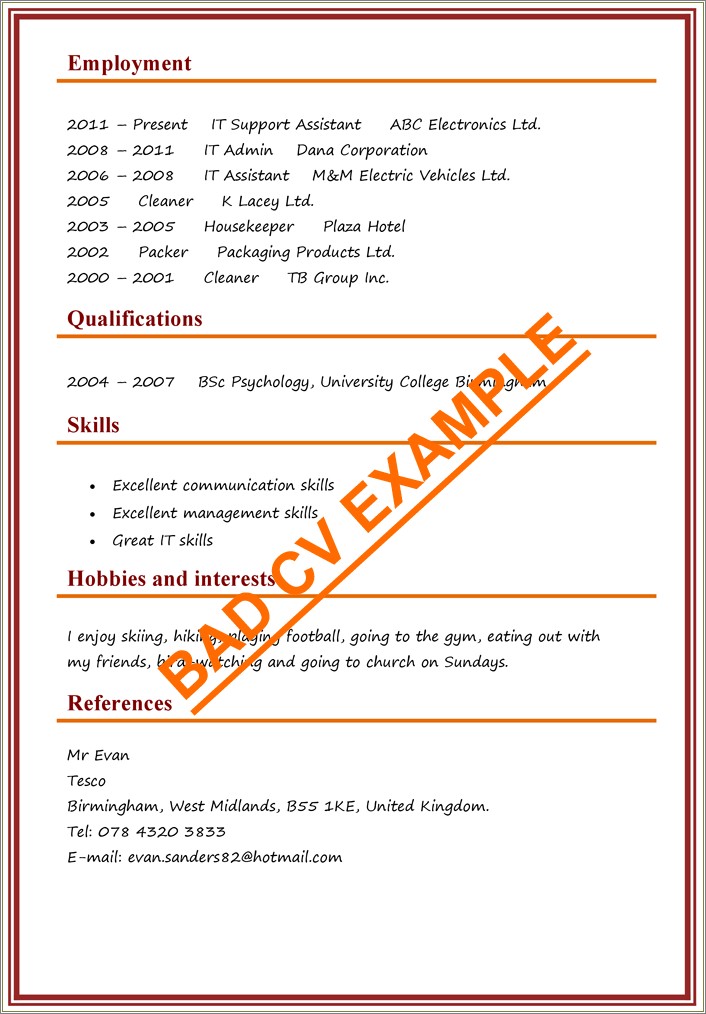 Example Of A Good Written Resume