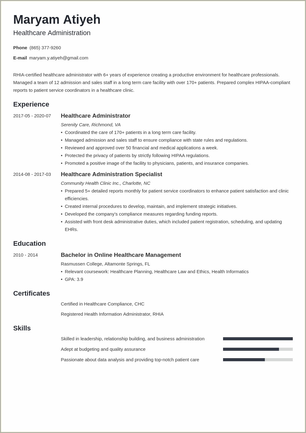 Example Of A Great Hospital Manager Resume