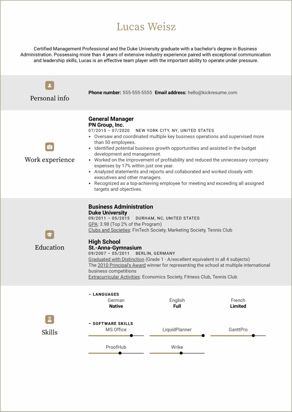 Example Of A Great Resume For Manager