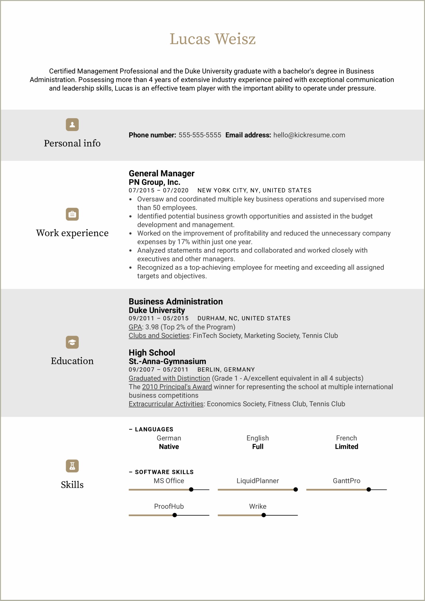 Example Of A Great Resume For Manager