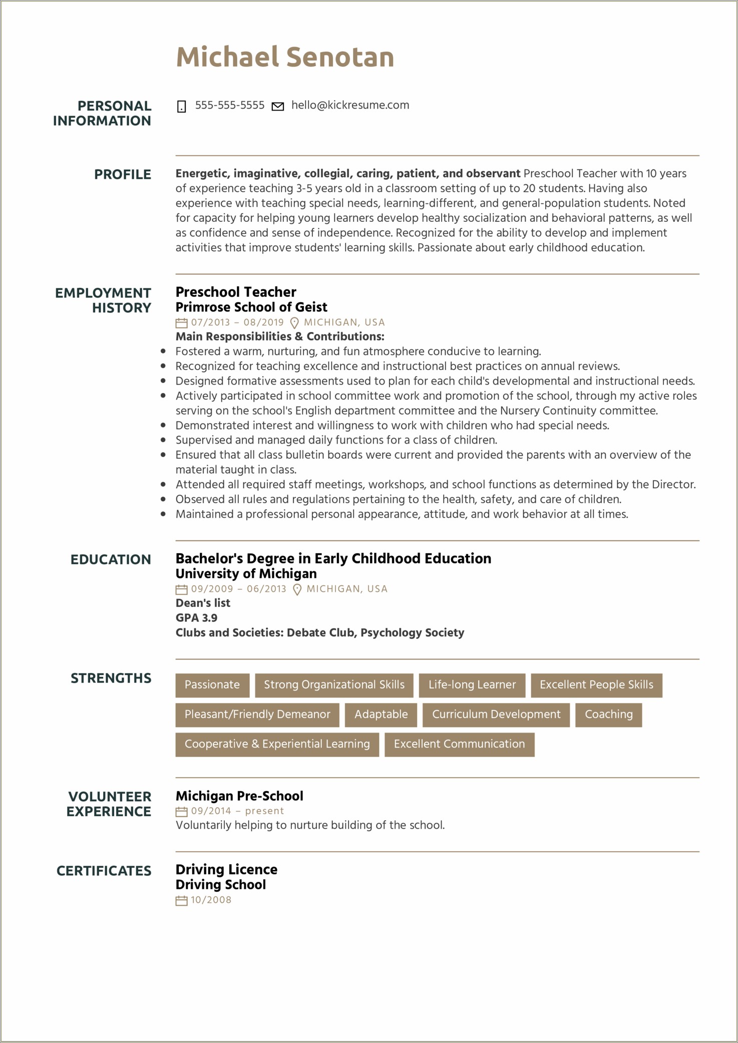 Example Of A Great Teacher Resume