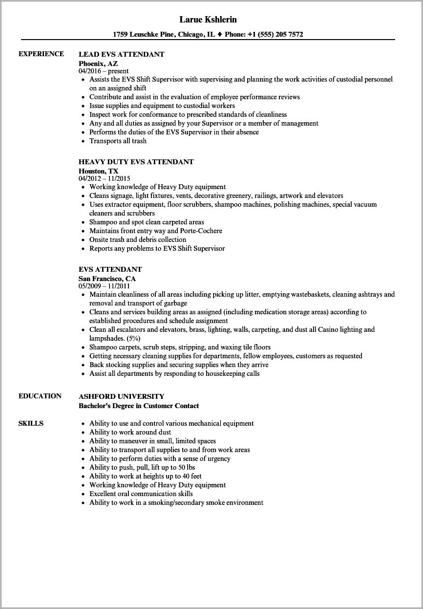 Example Of A Hospital Supply Attendant Resume