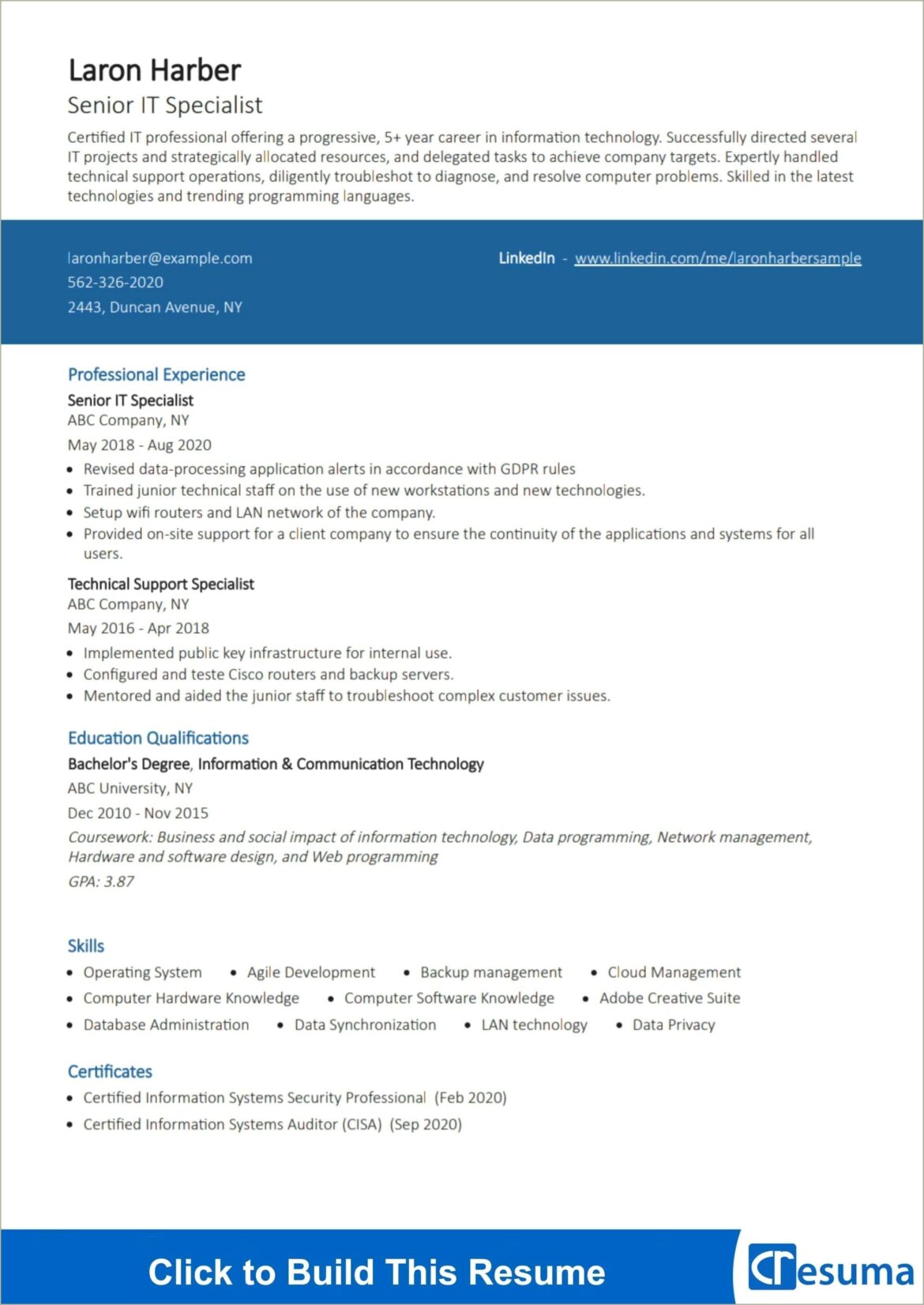 Example Of A It Support Specialist Resume