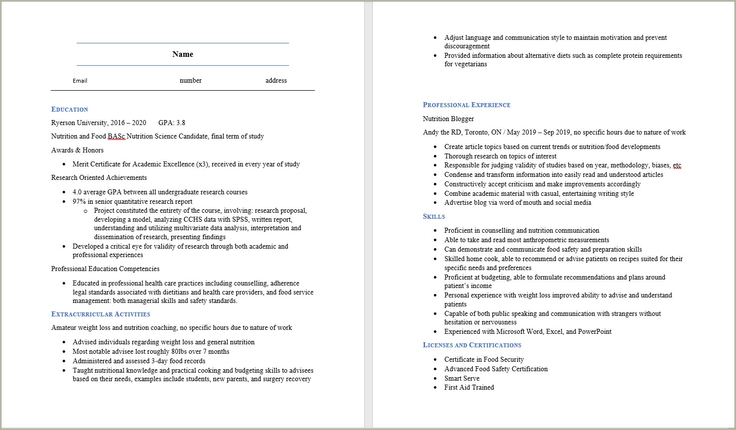 Example Of A No Work Experience Resume