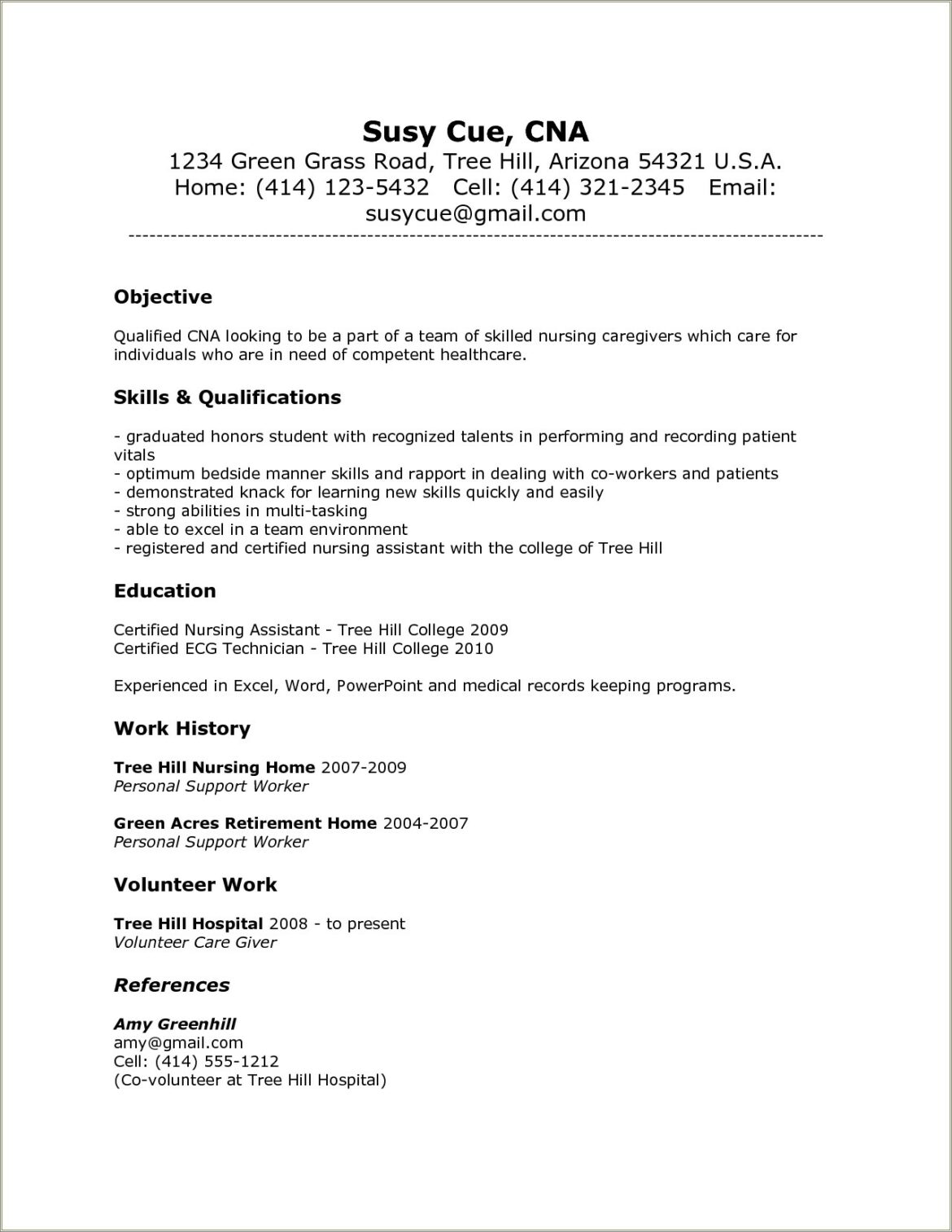 Example Of A Nurse Aide Resume