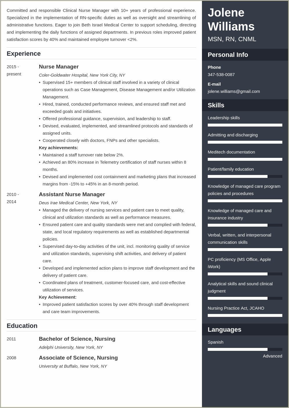 Example Of A Nurse Manager Resume