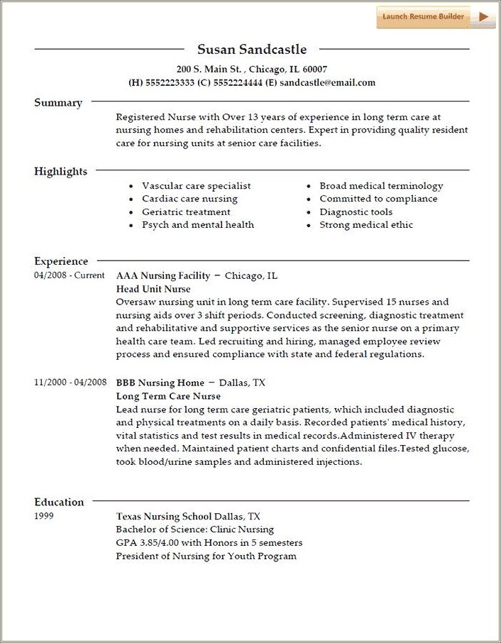 Example Of A Nurse's Resume