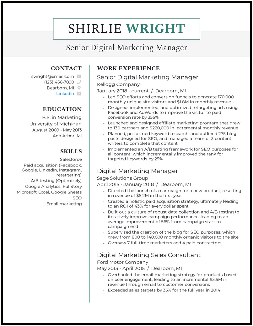 Example Of A Online Resume With Bullets