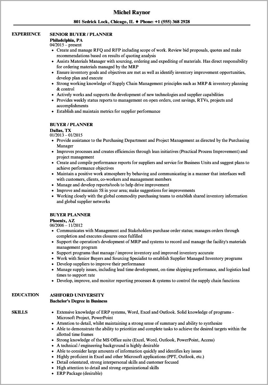 Example Of A Perfect Supply Planner Resume