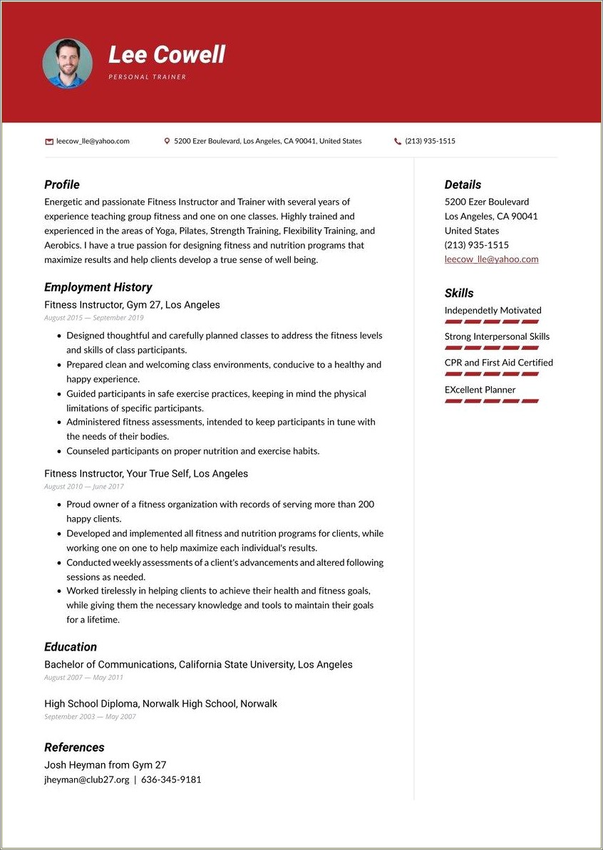 Example Of A Personal Trainer Resume