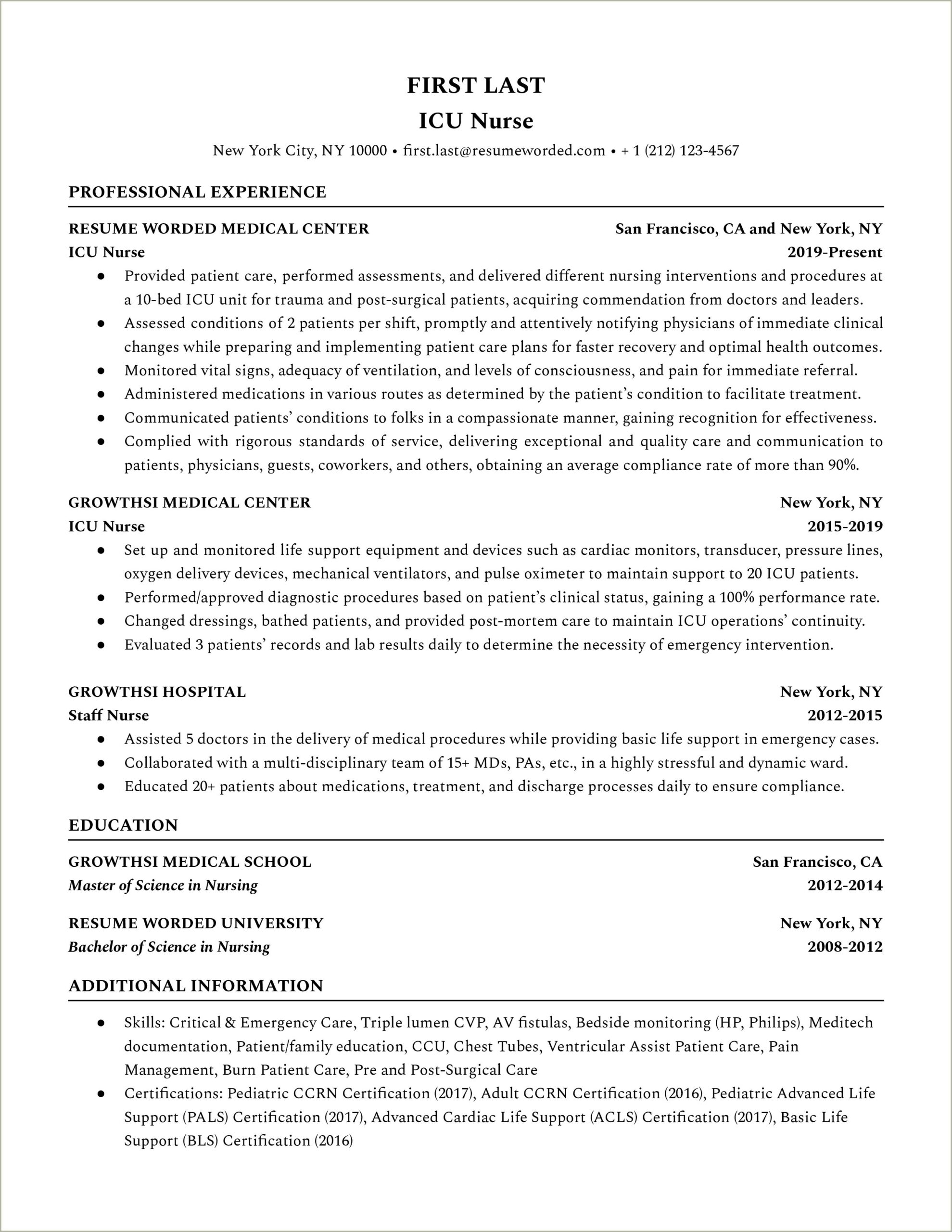 Example Of A Professional Nursing Resume