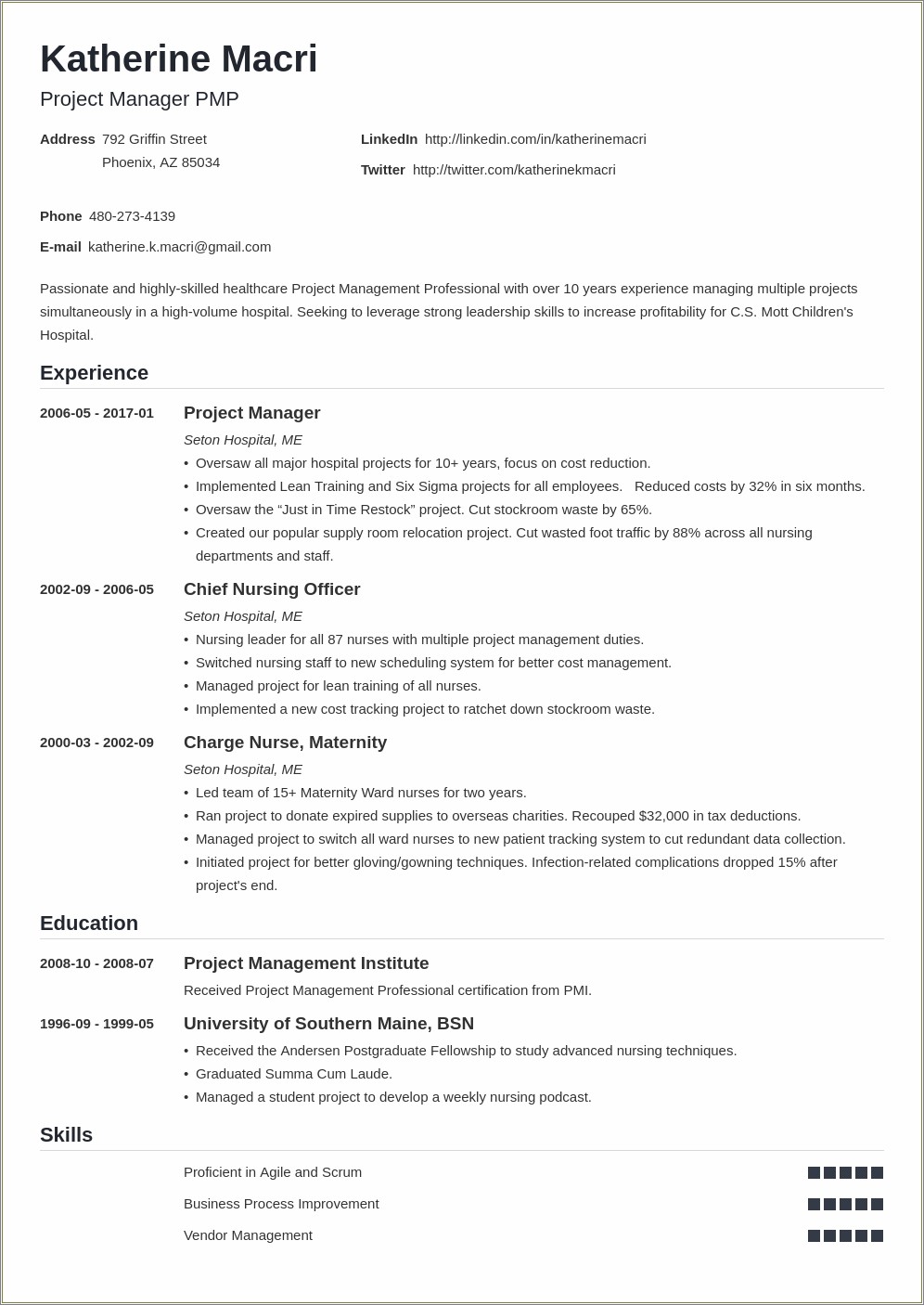 Example Of A Project Management Resume