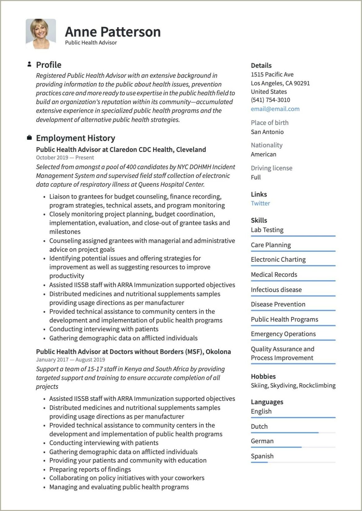 Example Of A Public Health Resume