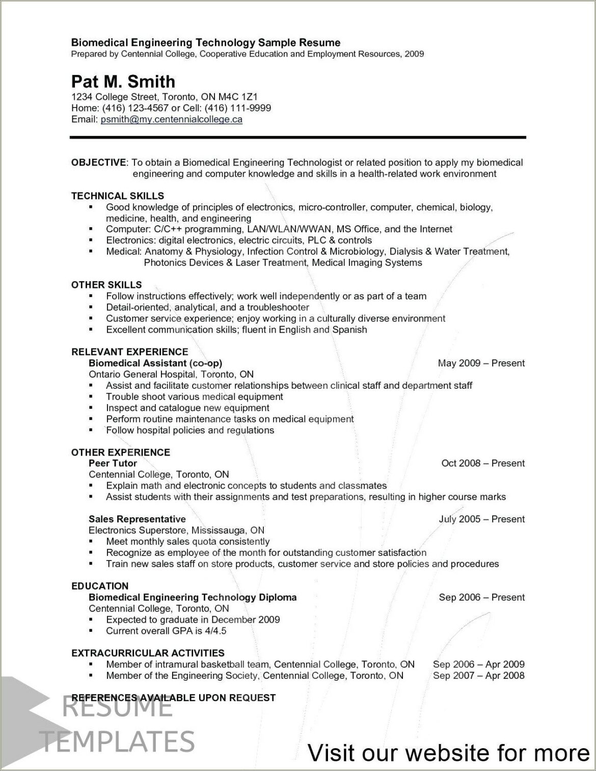 Example Of A Resume After College Medical Field