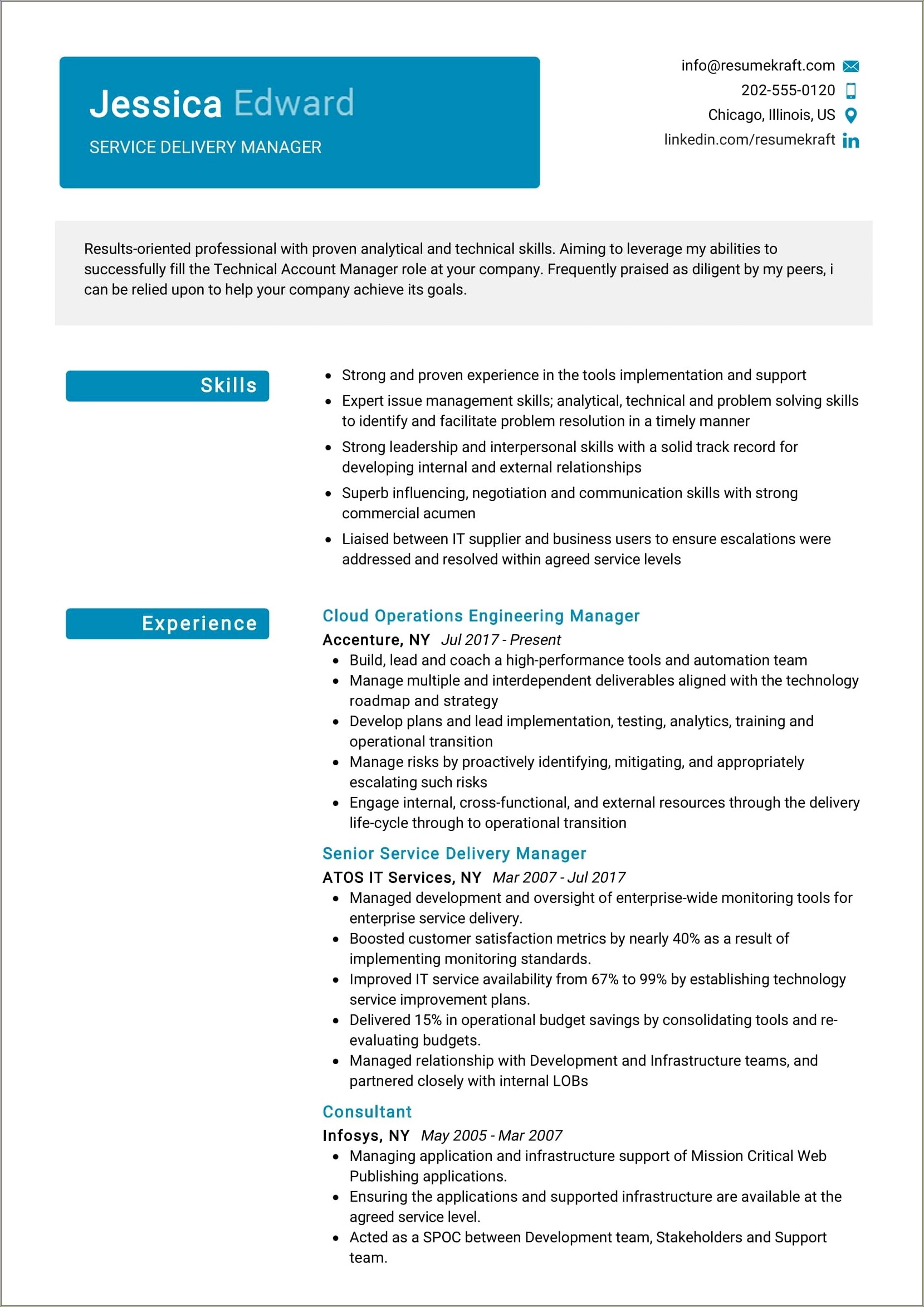 Example Of A Resume For A Manager Position