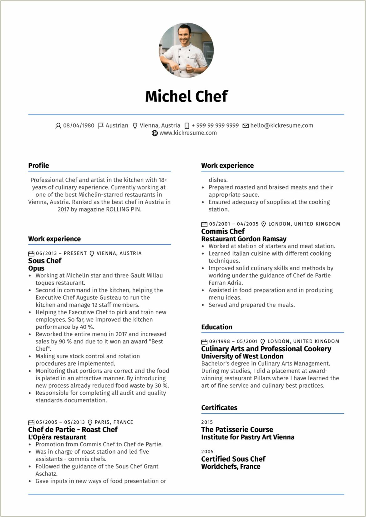 Example Of A Resume For A Restaurant Management