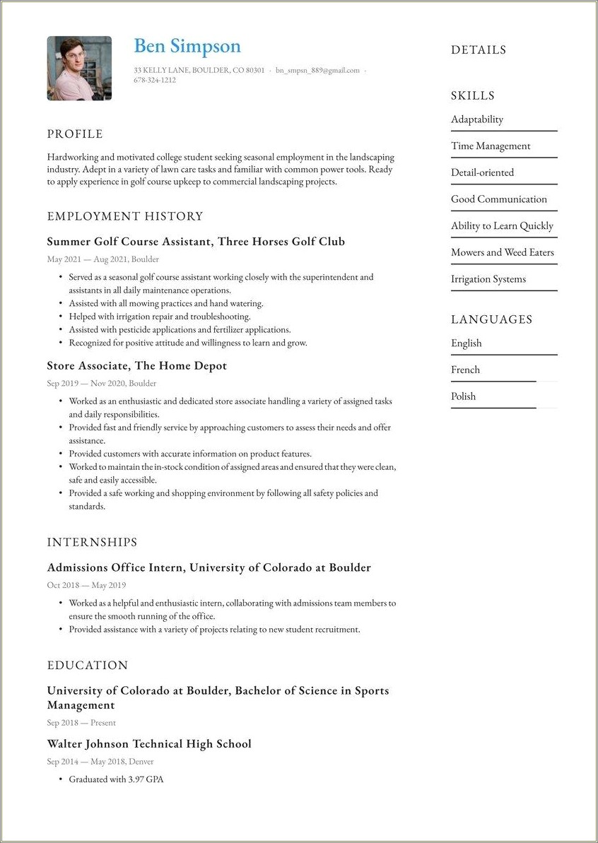 Example Of A Resume For A Student