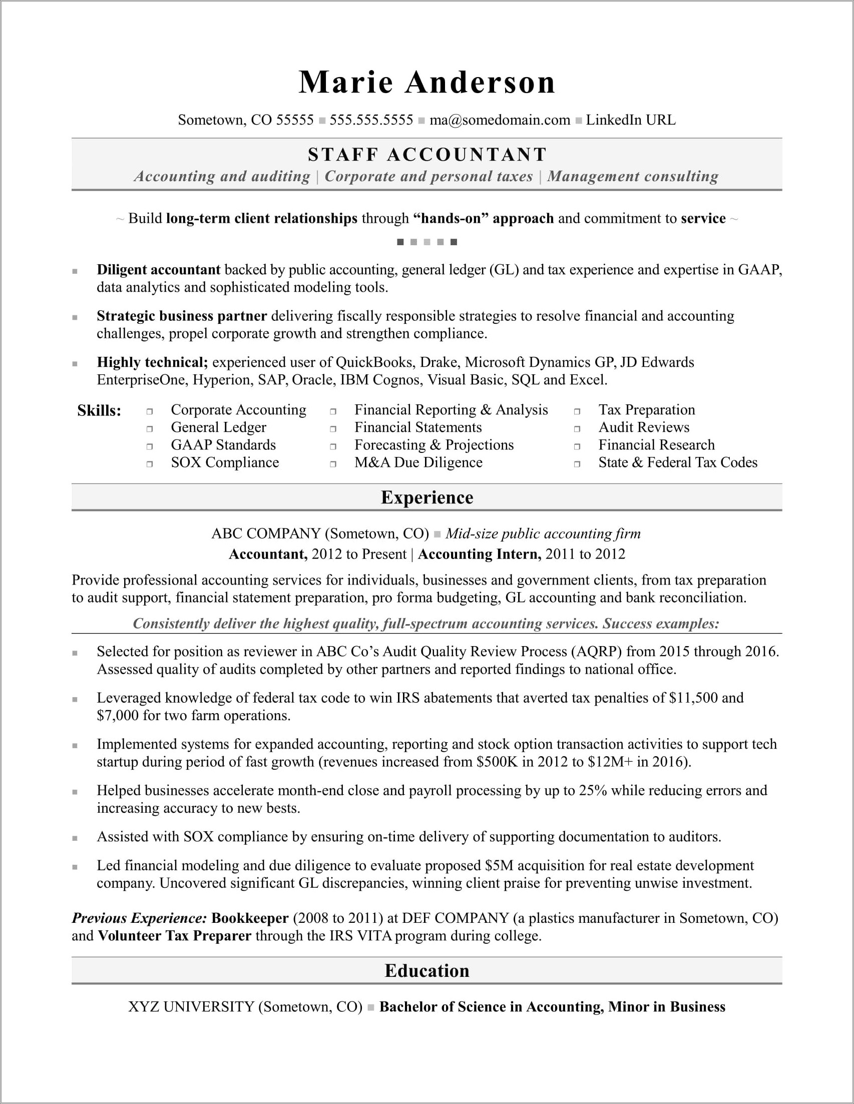 Example Of A Resume For An Accounting Job