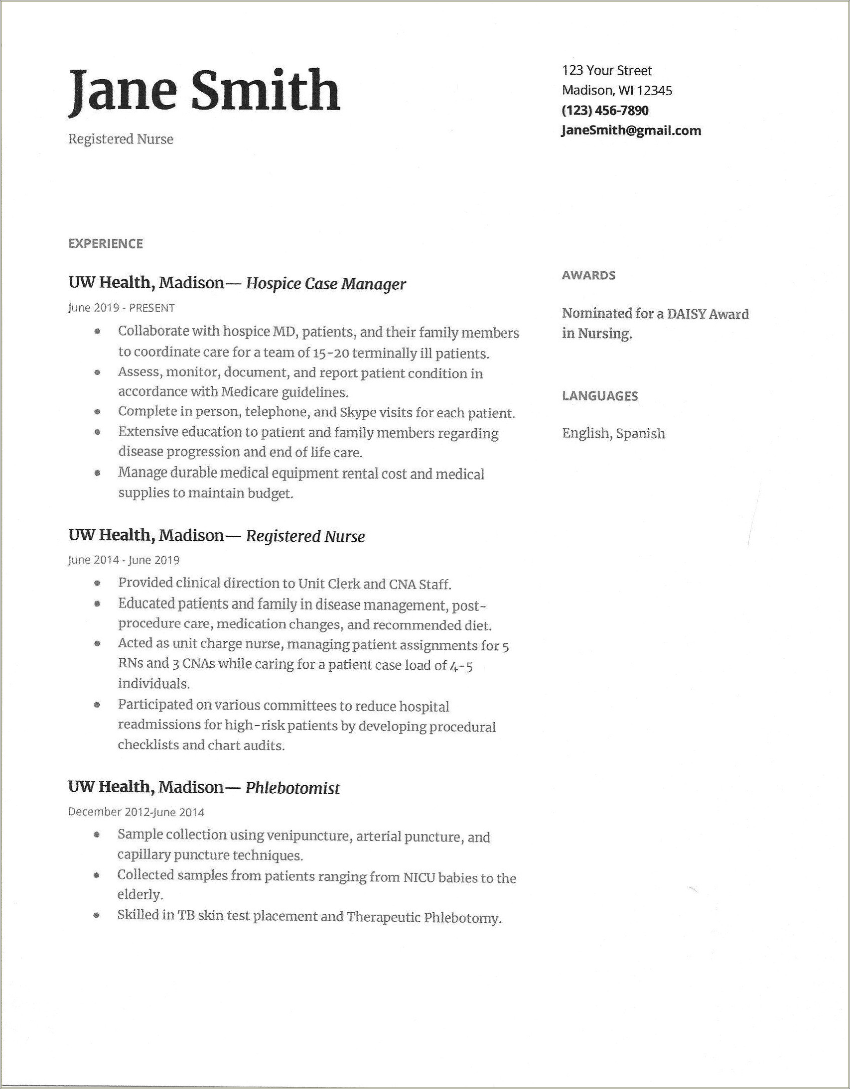 Example Of A Resume For Registered Nurse