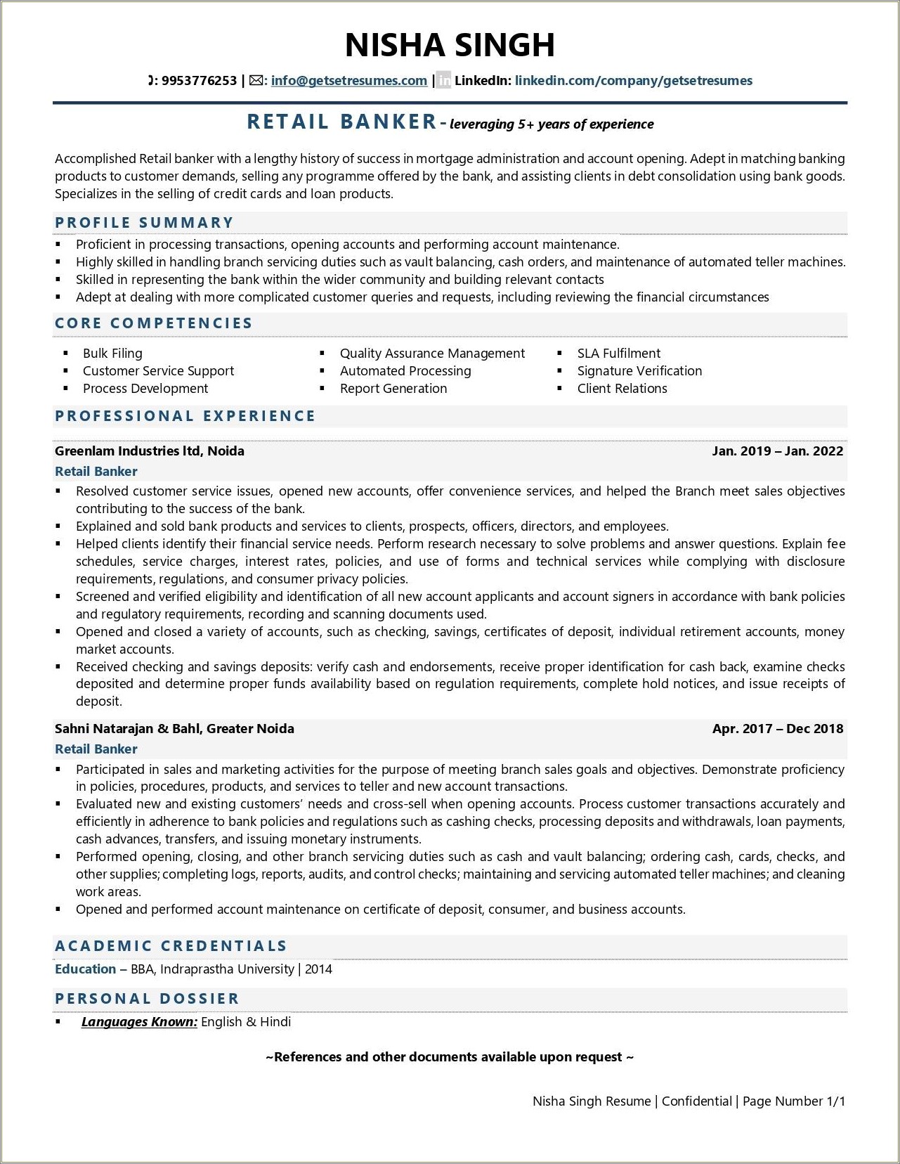 Example Of A Resume For Retail