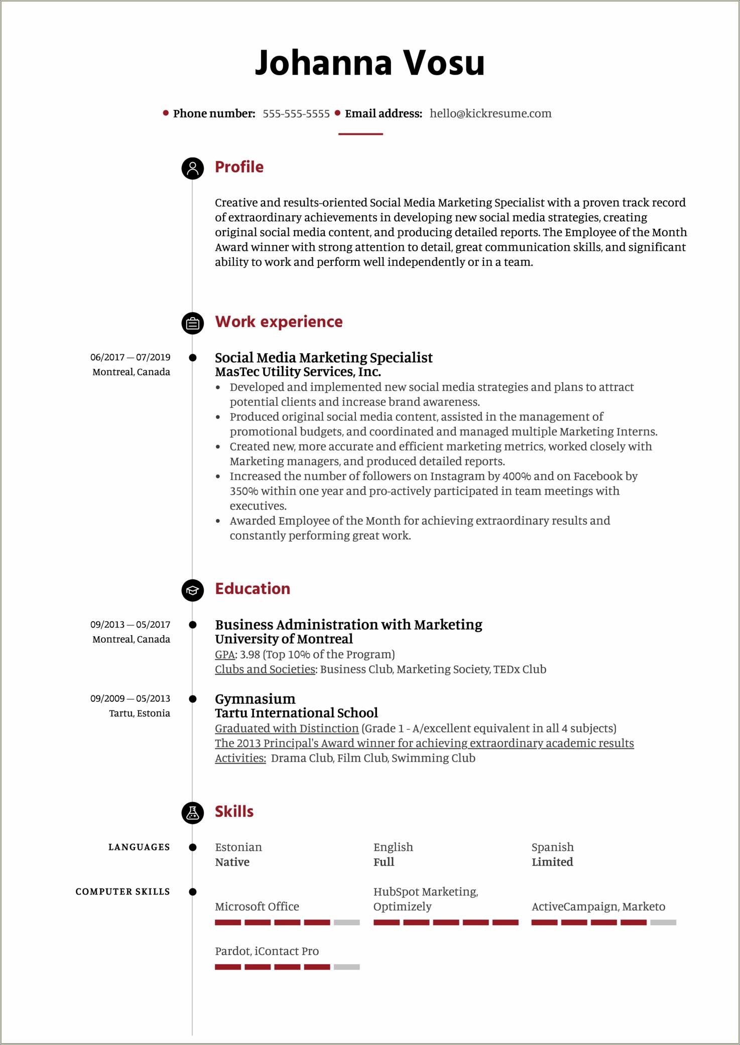 Example Of A Resume Including Instagram