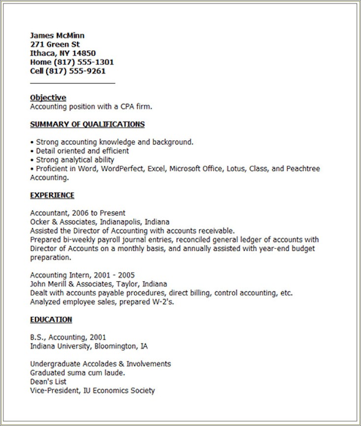 Example Of A Resume Of A Older Worker