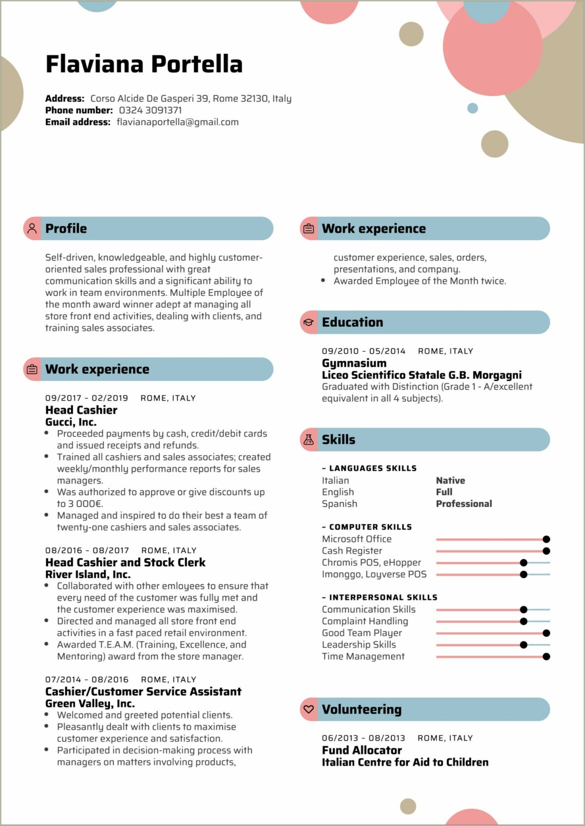 Example Of A Resume With Cashier Experience