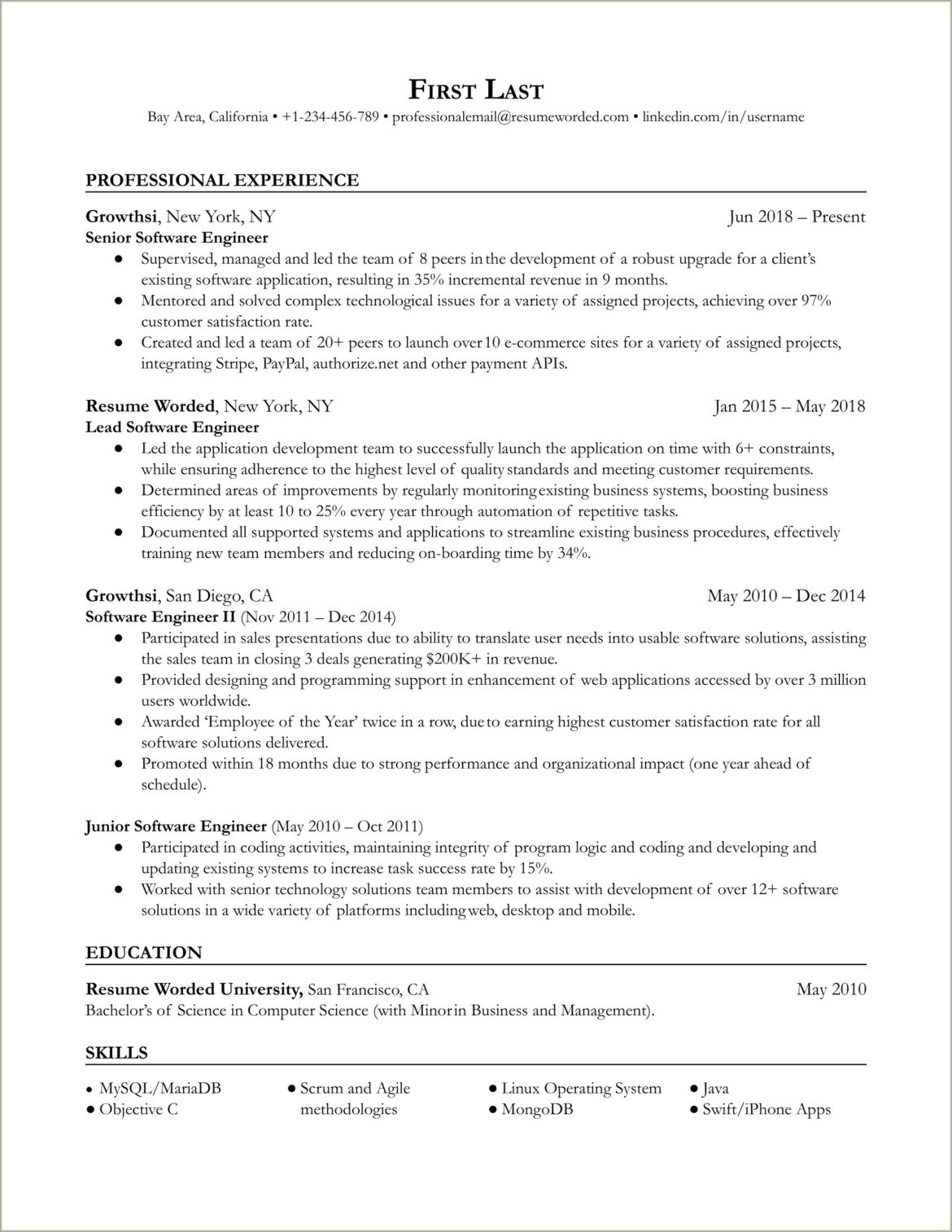 Example Of A Senior Developer Resume