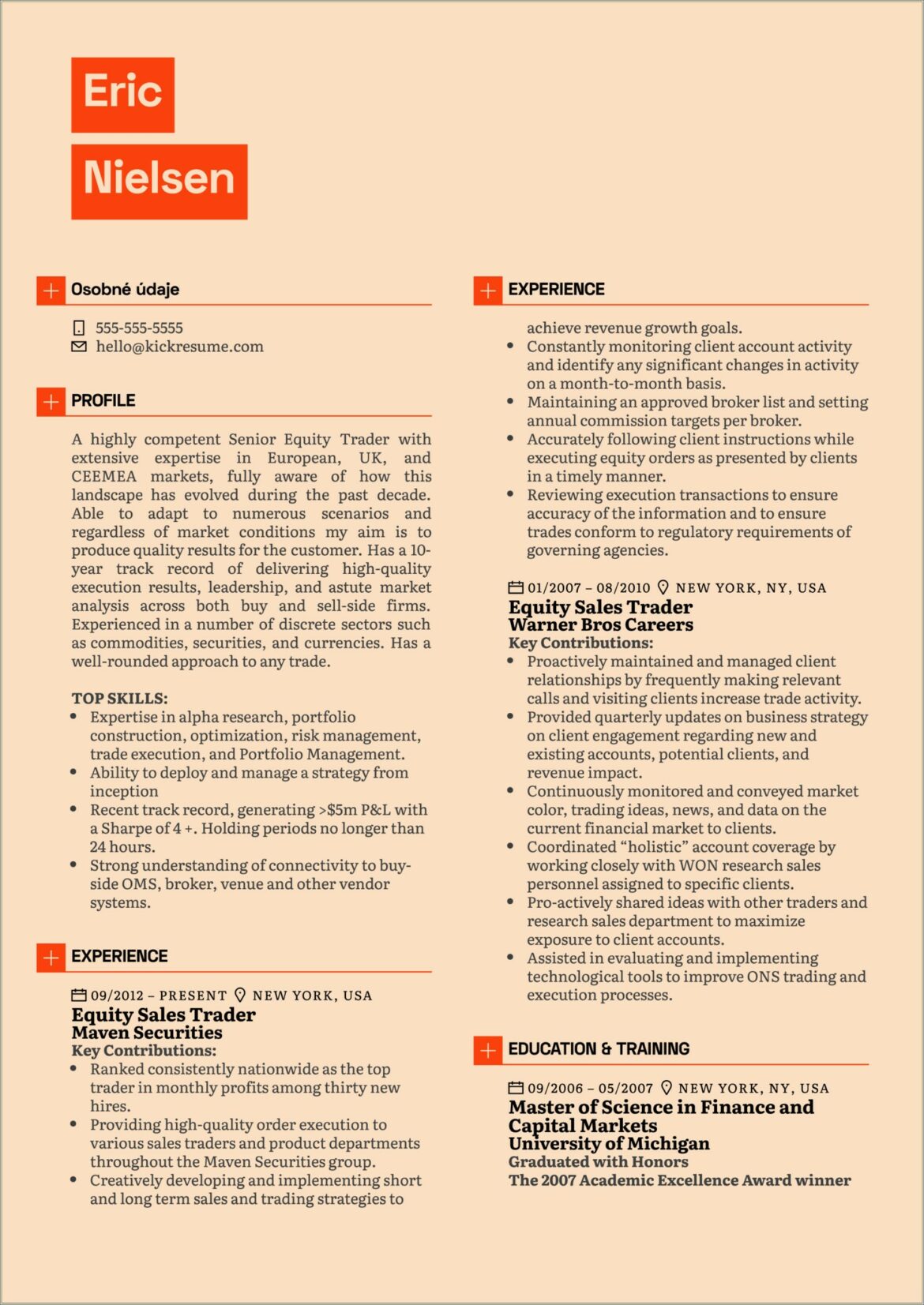 Example Of A Short Vertical Resume