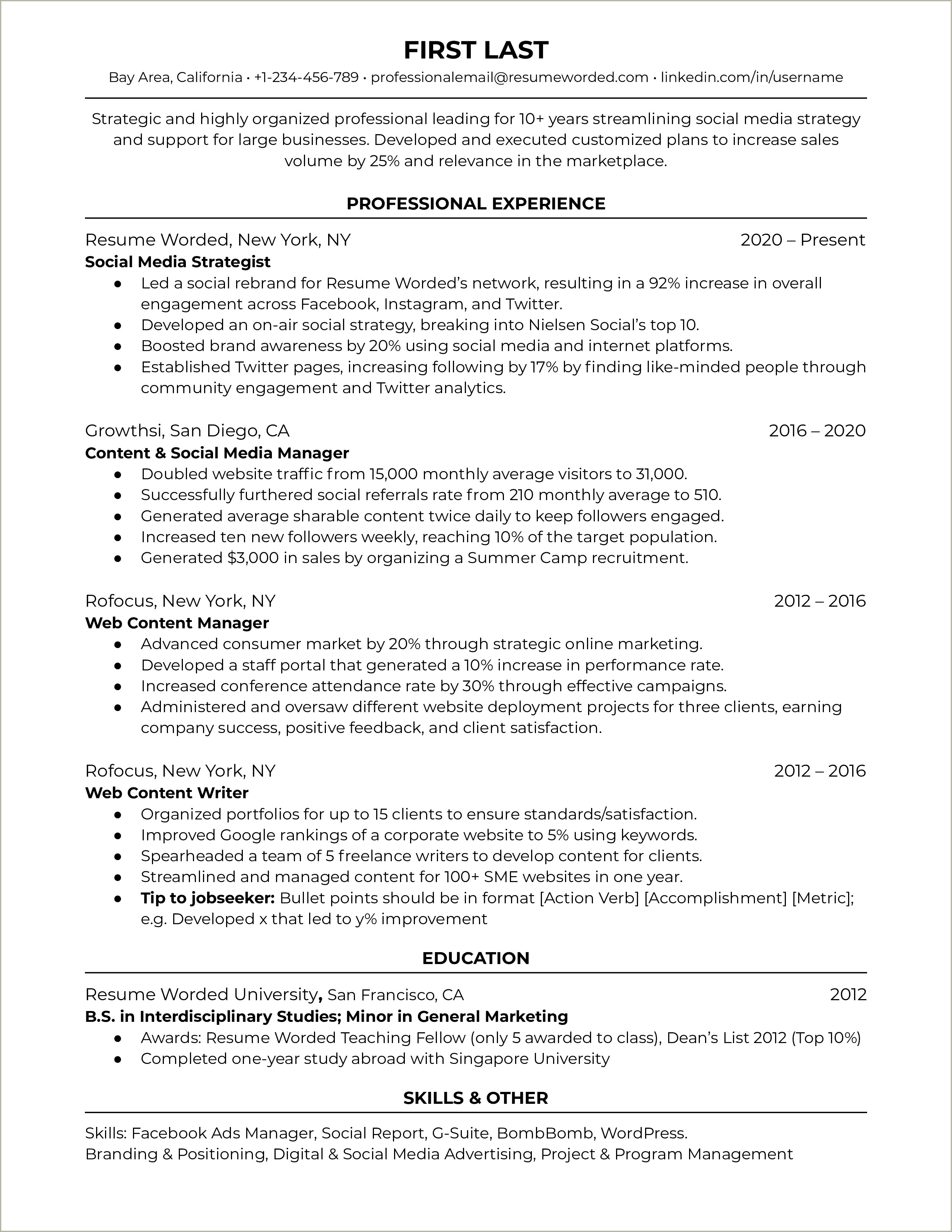 Example Of A Social Media Resume